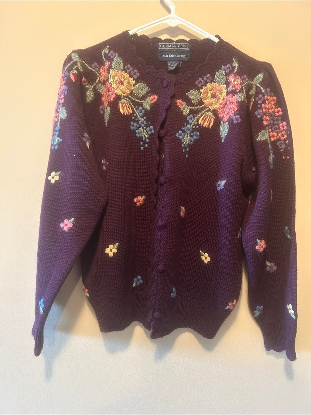 Herman Geist Purple Floral Embroidered Women's Cardigan Sweater